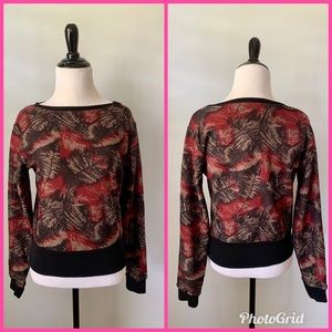 Tatyana Red and Black leaf Patterned Sweatshirt